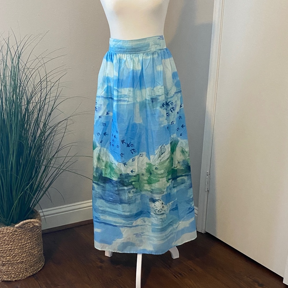 Elie Tahari Blue and Green Scenic Maxi Skirt